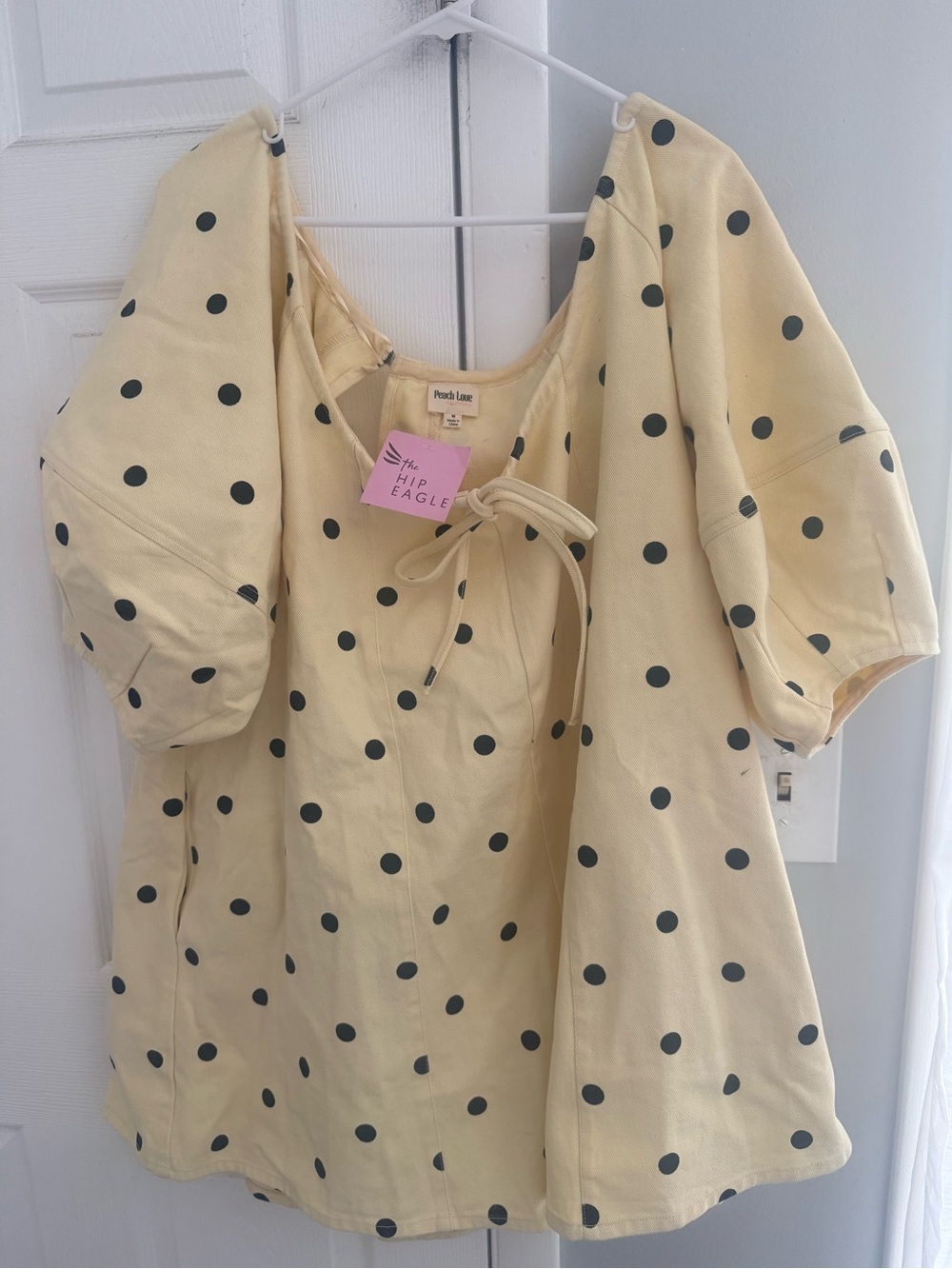 Peach Love Polka Dot Tie-Front Romper in Butter Yellow